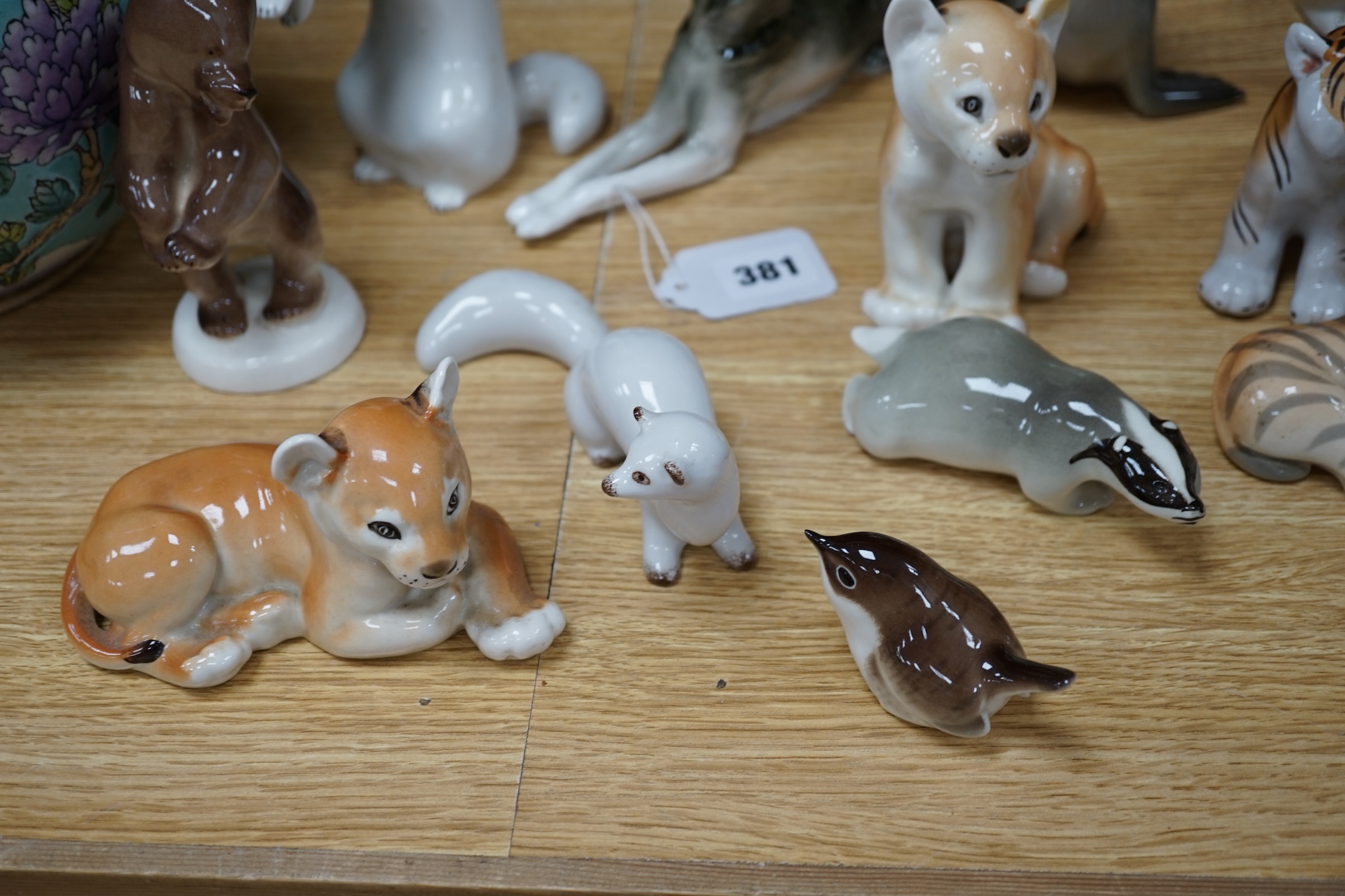 A quantity of Russian ceramic animal ornaments, tallest 19cm. Condition - good